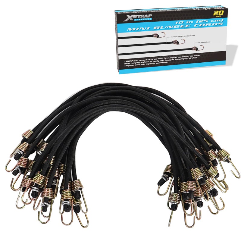 XSTRAP STANDARD 10-Inch Mini Bungee Cords 20 Pieces Rubber Stretchy Bungee Cords with Steel Hooks for Tarp Covers, Canvas Canopies, Motorcycle, Cargo, Hang Christmas Ornaments - Image 1